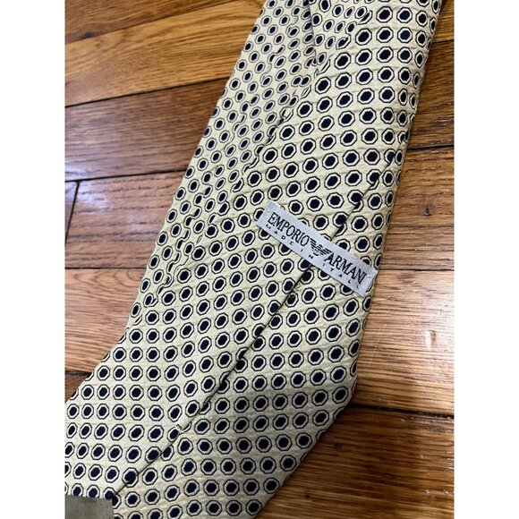 Vintage Emporio Armani 100% Silk Necktie Beige Black Tie - Picture 3 of 3